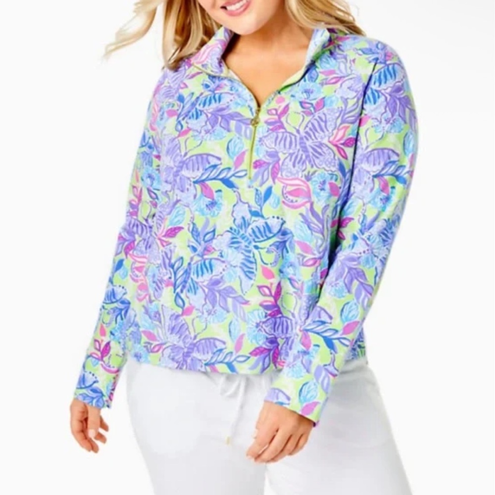 Lilly Pulitzer Melena Popover 1/4-Zip Women’s XS Dew Drop Stay Fly Green/Purple